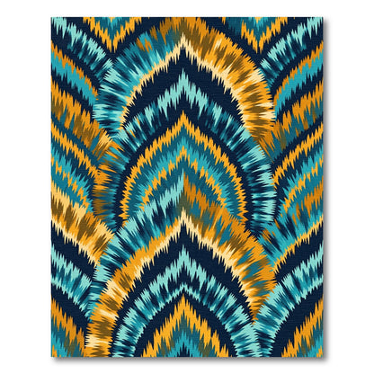 Blue Gold Sunburst Zigzag Pattern Rug