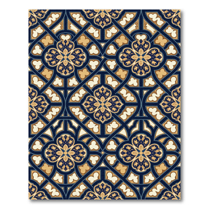 Ornate Navy Gold Quatrefoil Art Rug