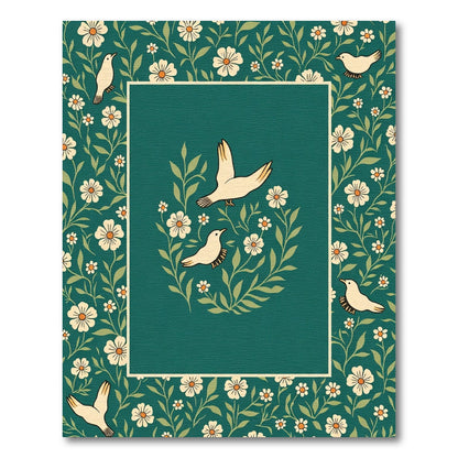Emerald Green White Bird Floral Arrangement Rug