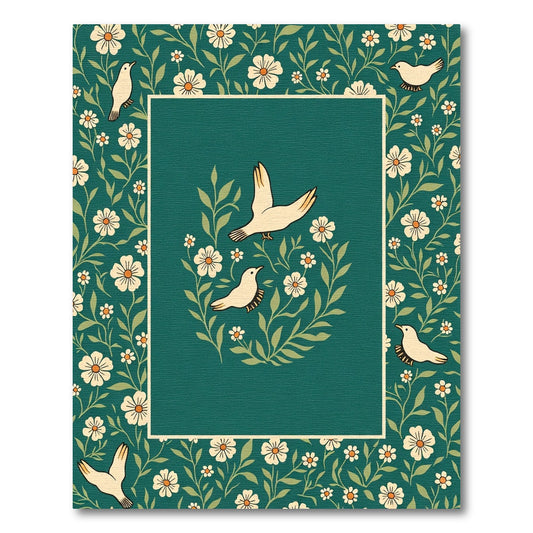Emerald Green White Bird Floral Arrangement Rug