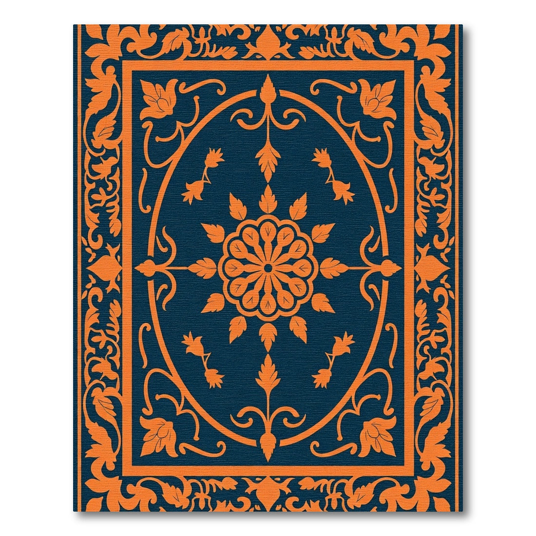 Orange Floral Medallion Navy Rug