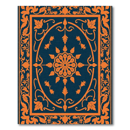 Orange Floral Medallion Navy Rug