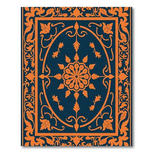 Orange Floral Medallion Navy Rug