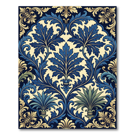 Elegant Navy Blue Acanthus Leaf Scroll Rug