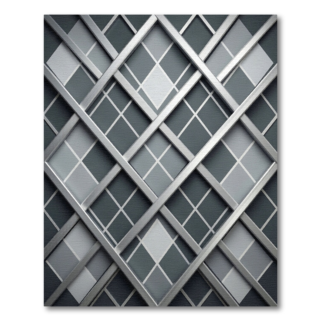 Modern Silver Geometric Diamond Grid Rug