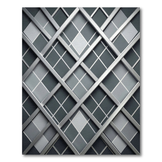 Modern Silver Geometric Diamond Grid Rug