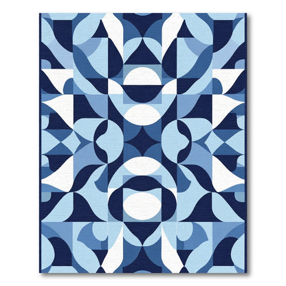 Arctic Blue Geometric Abstract Waves Rug