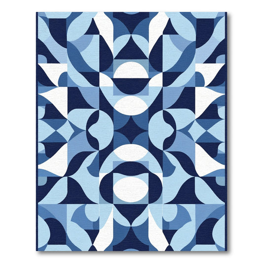 Arctic Blue Geometric Abstract Waves Rug