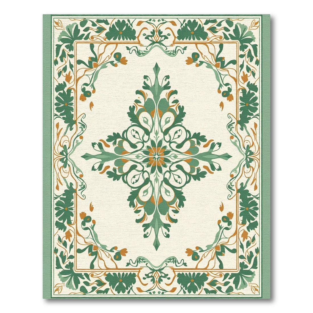 Emerald Orange Floral Medallion Composition Rug