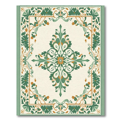 Emerald Orange Floral Medallion Composition Rug