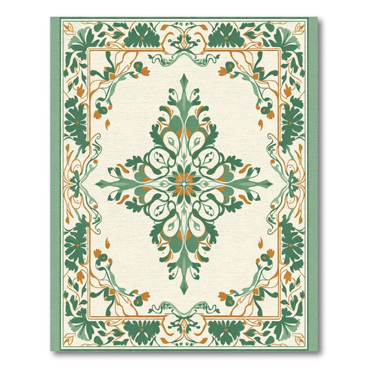 Emerald Orange Floral Medallion Composition Rug