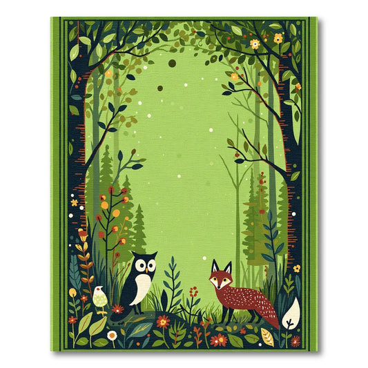 Enchanted Forest Owl Fox Woodland Scene Rug