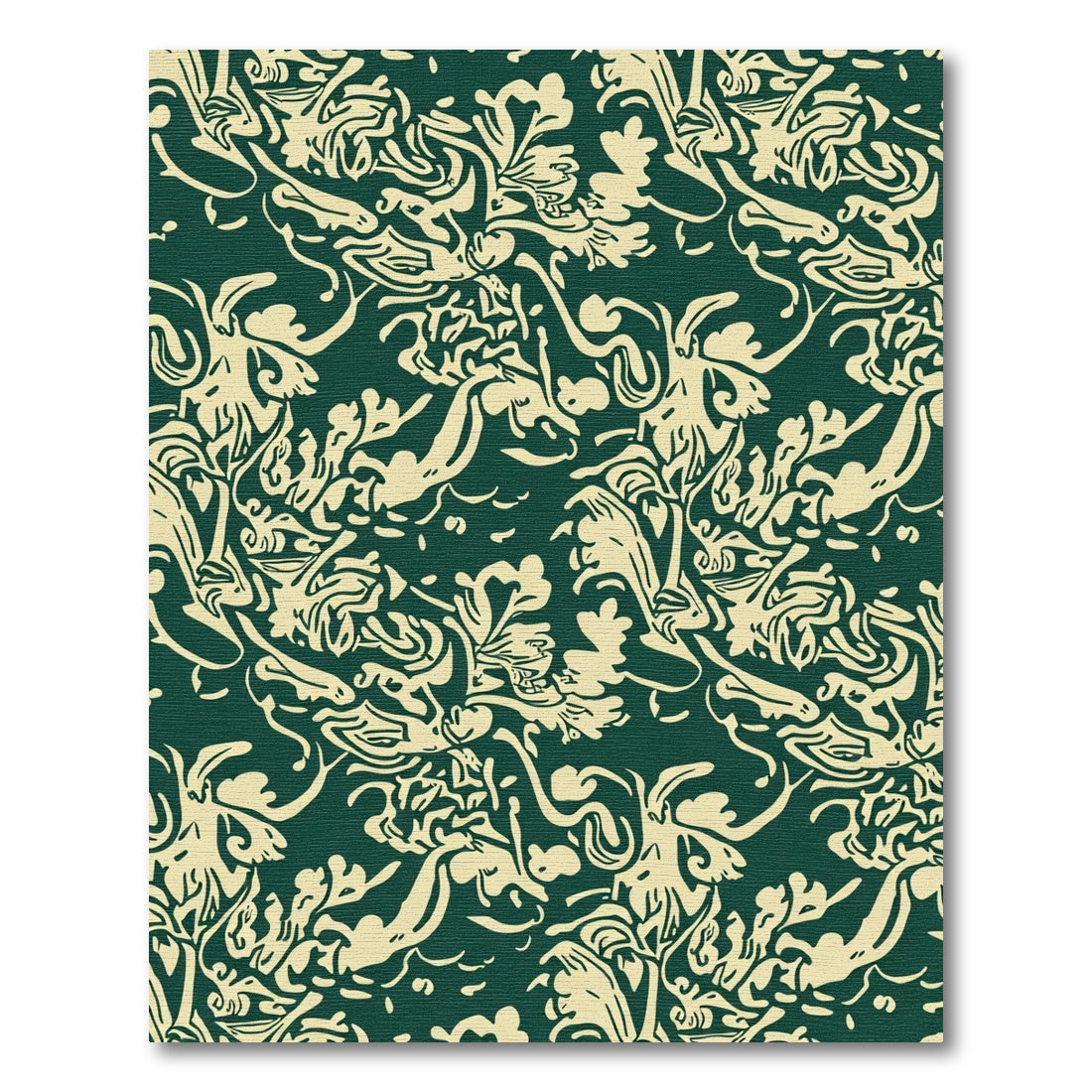Cream Outline Floral Swirls Emerald Rug