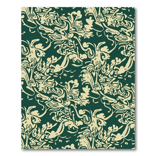 Cream Outline Floral Swirls Emerald Rug