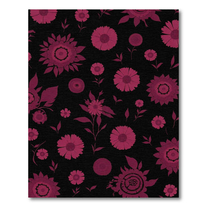 Crimson Floral Medallions Black Ground Rug