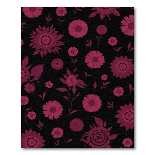 Crimson Floral Medallions Black Ground Rug