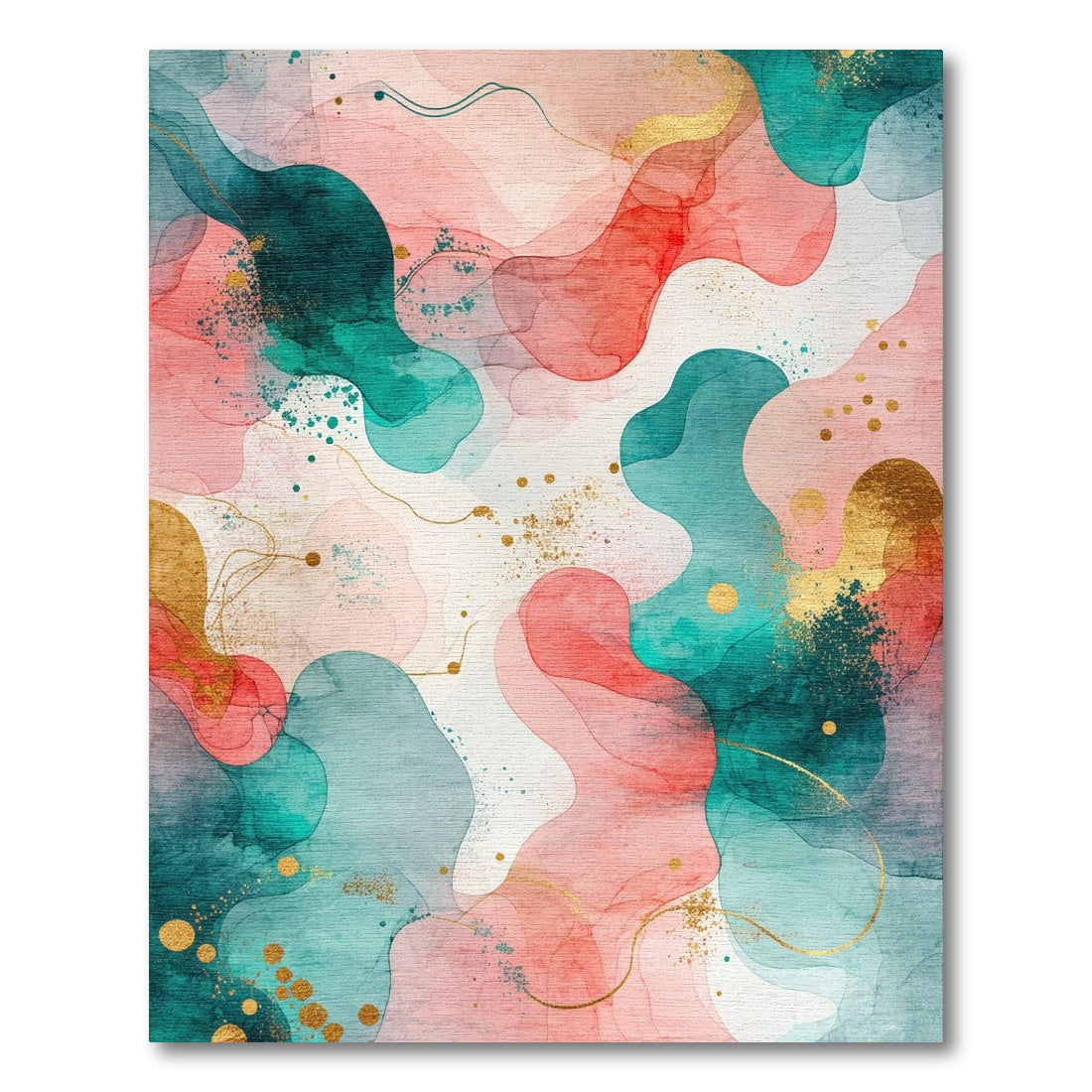 Abstract Fluid Teal Pink Gold Rug