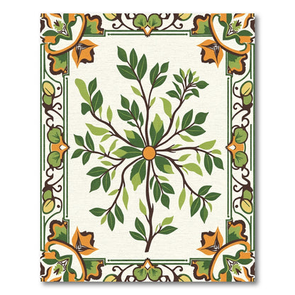 Ornate Orange Green Floral Tree Rug