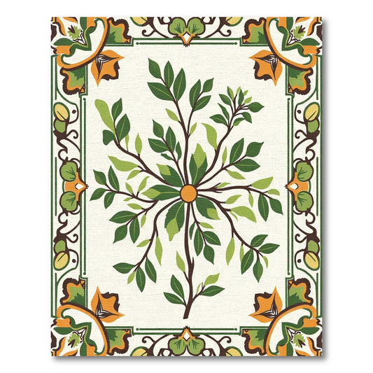 Ornate Orange Green Floral Tree Rug