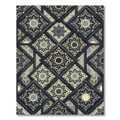 Midnight Anthracite Star Geometric Tile Rug