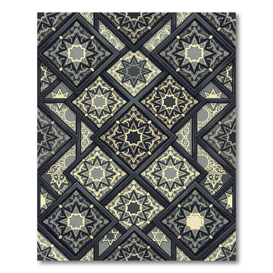 Midnight Anthracite Star Geometric Tile Rug
