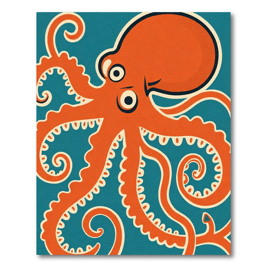 Orange Octopus Teal Swirl Rug