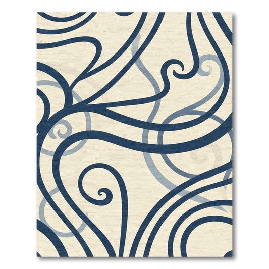 Navy Blue Swirl Abstract Cream Rug