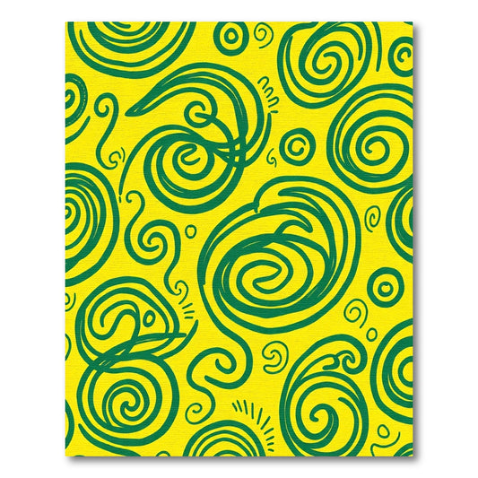Bold Teal Swirl on Bright Yellow Rug