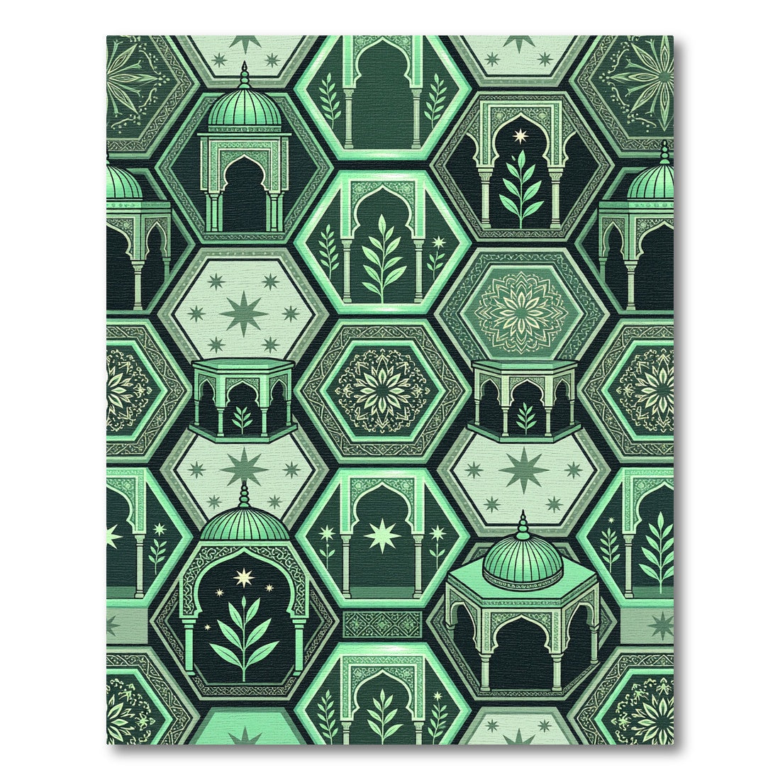 Teal Geometric Arabesque Medallion Hexagons Rug