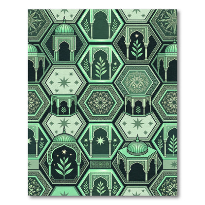 Teal Geometric Arabesque Medallion Hexagons Rug