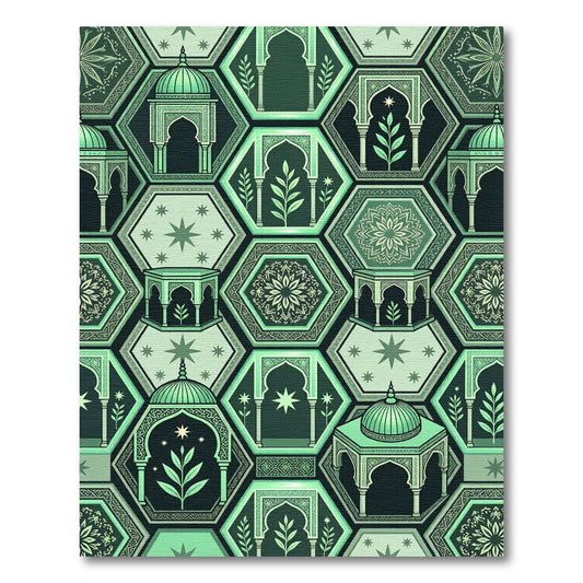 Teal Geometric Arabesque Medallion Hexagons Rug