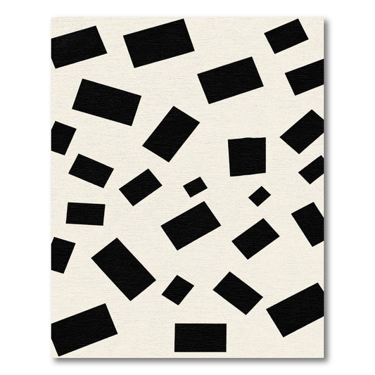 Abstract Black Blocks Cream Background Rug