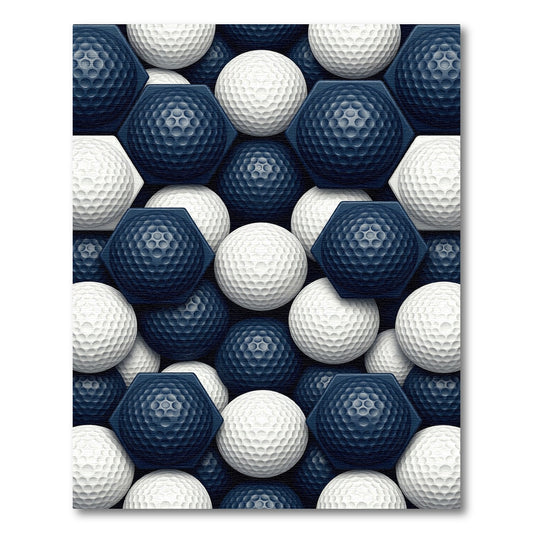 Geometric Navy and White Hexagon Sphere Rug