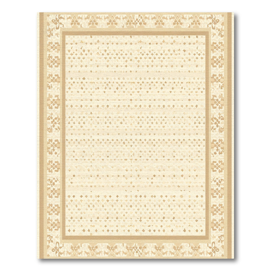 Cream Medallion Bordered Geometric Rug