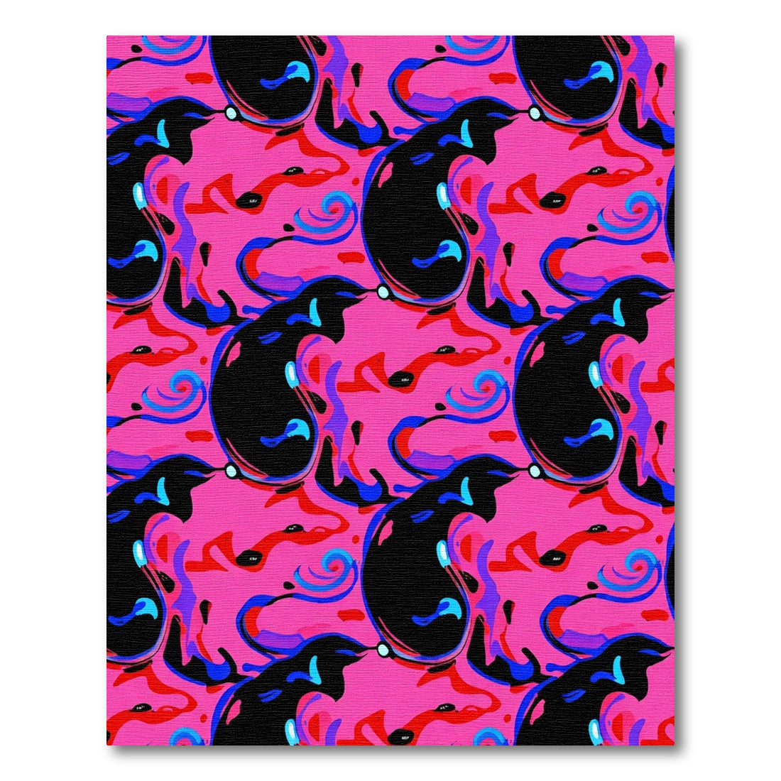 Vibrant Pink Black Swirl Abstract Rug