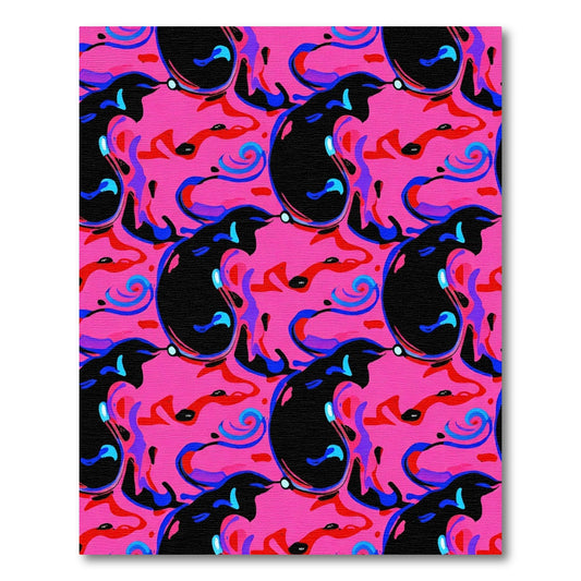 Vibrant Pink Black Swirl Abstract Rug