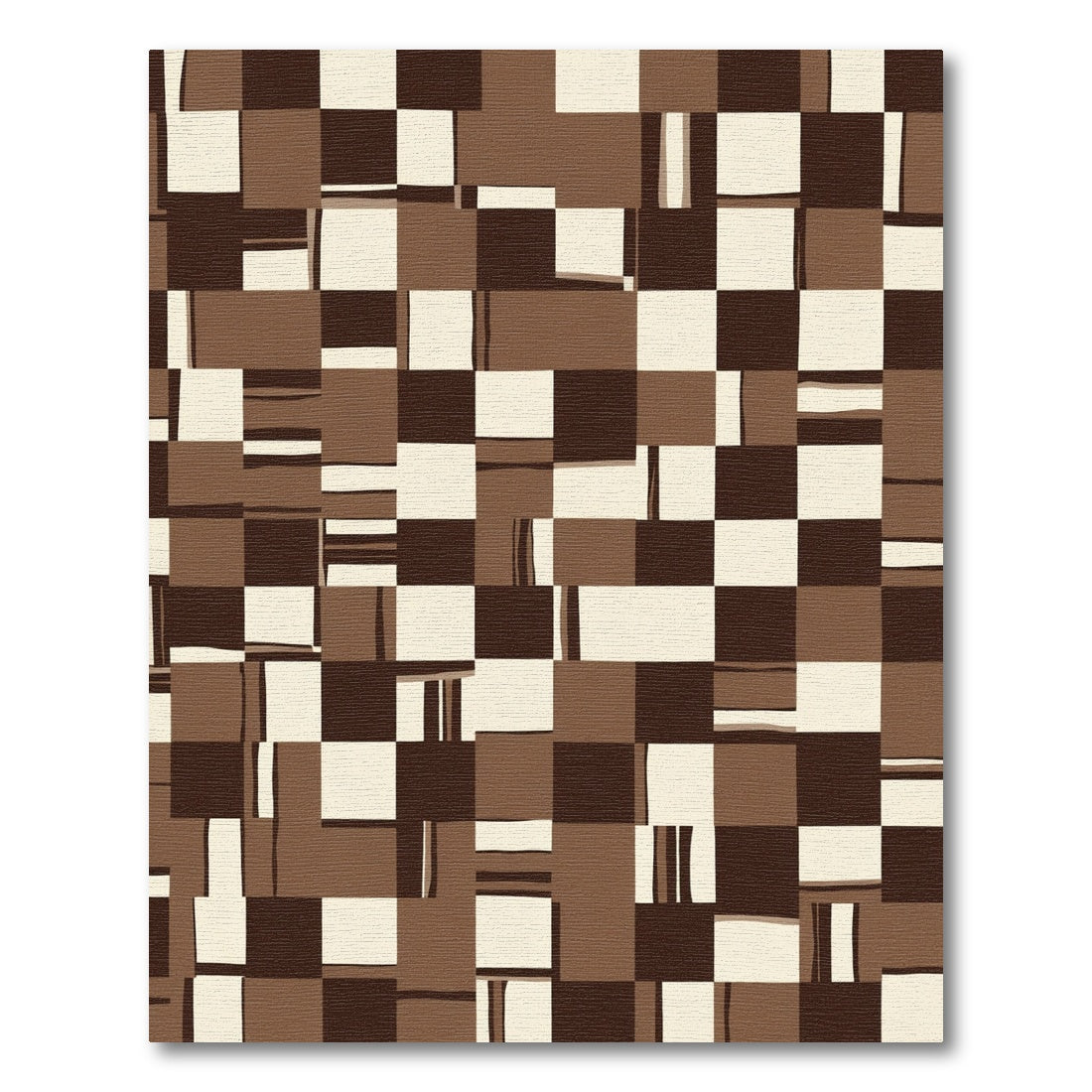 Brown Cream Abstract Gingham Squares Rug