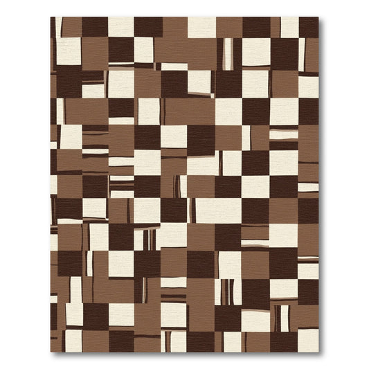Brown Cream Abstract Gingham Squares Rug