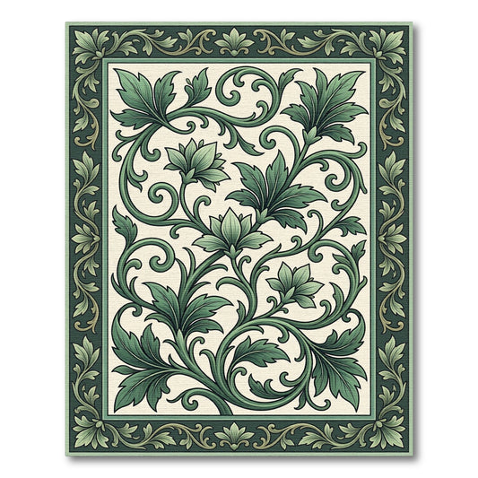 Emerald Green Floral Acanthus Scroll Rug