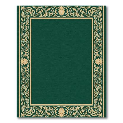 Golden Leaf Border Emerald Green Rug