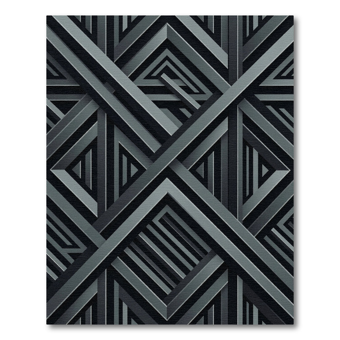 Dark Gray Interlocking Geometric Bands Rug