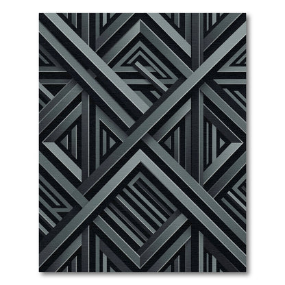 Dark Gray Interlocking Geometric Bands Rug