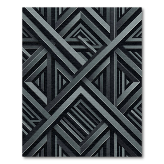 Dark Gray Interlocking Geometric Bands Rug