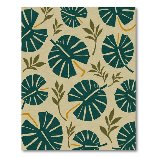 Teal Monstera Leaves Yellow Ochre Vine Rug