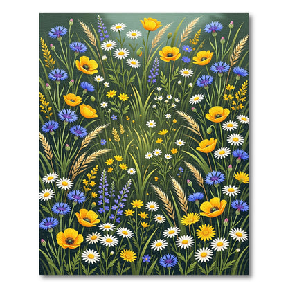 Vibrant Wildflower Meadow Botanical Illustration Rug