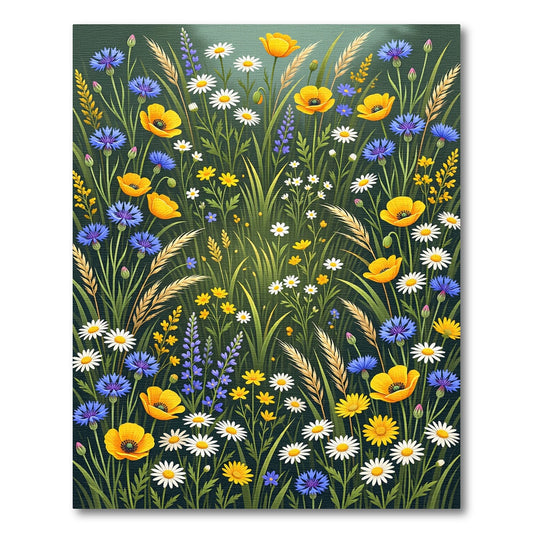 Vibrant Wildflower Meadow Botanical Illustration Rug
