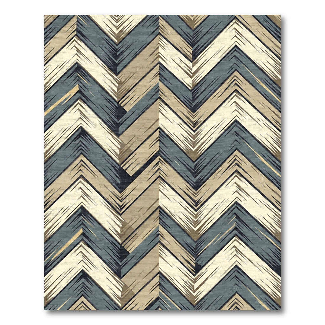 Textured Chevron Tan and Teal Rug