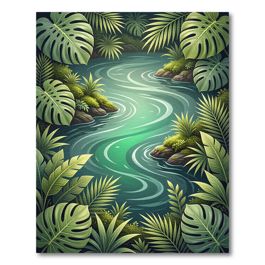 Lush Green Tropical Foliage River Rug