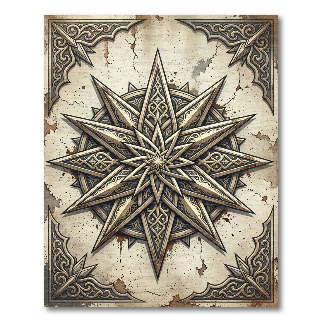 Antique Gold Ornate Starry Compass Rug