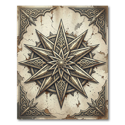 Antique Gold Ornate Starry Compass Rug